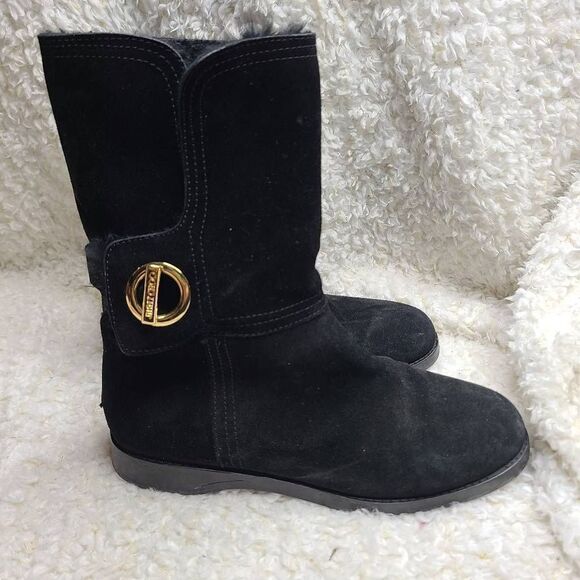 Jimmy‎ Choo Black Suede Leather Mid Calf Fur Lined Boots sz 36.5 - Picture 1 of 10
